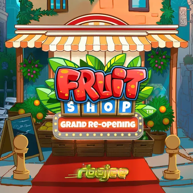 Fruit Shop Grand Re-Opening স্লট গেমের একটি রঙিন ইন্টারফেস